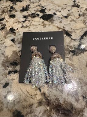 BaubleBar Iridescent Crystal Tassel Earrings - Clear